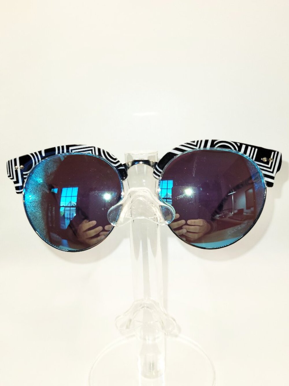 Perverse Mirrored Browline Sunglasses in Geometric Black and White Pattern